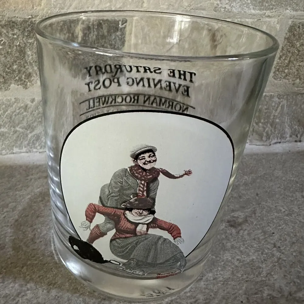 Norman Rockwell Saturday Evening Post Glass Tumbler Glassware Collection Set 2
